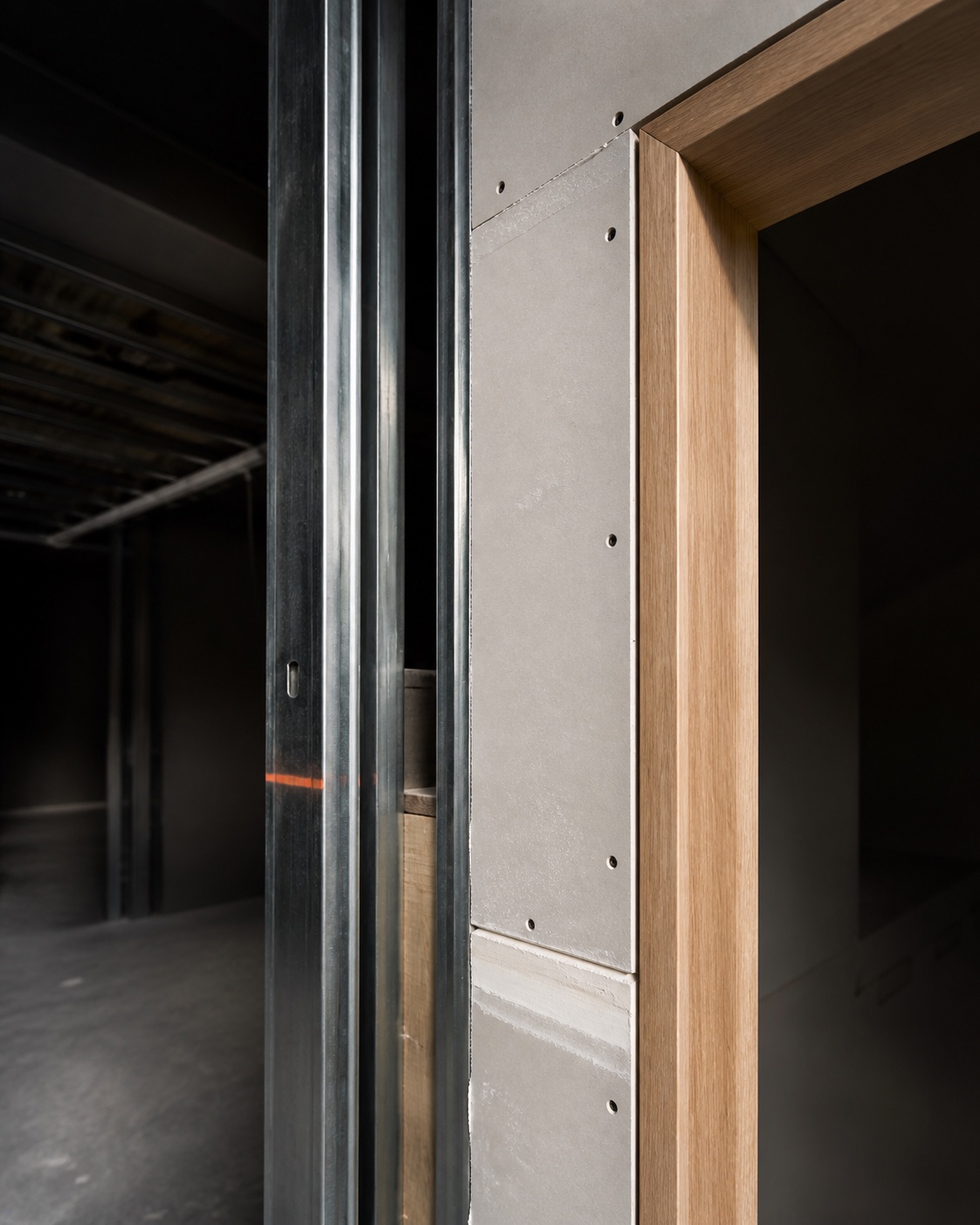 Metal framing, gyprock lining and timber reveal detail